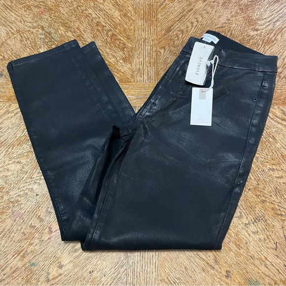 NWT GOOD AMERICAN 6/28 Good Classic Coated Ankle Straight Jeans Black. - Picture 1 of 8
